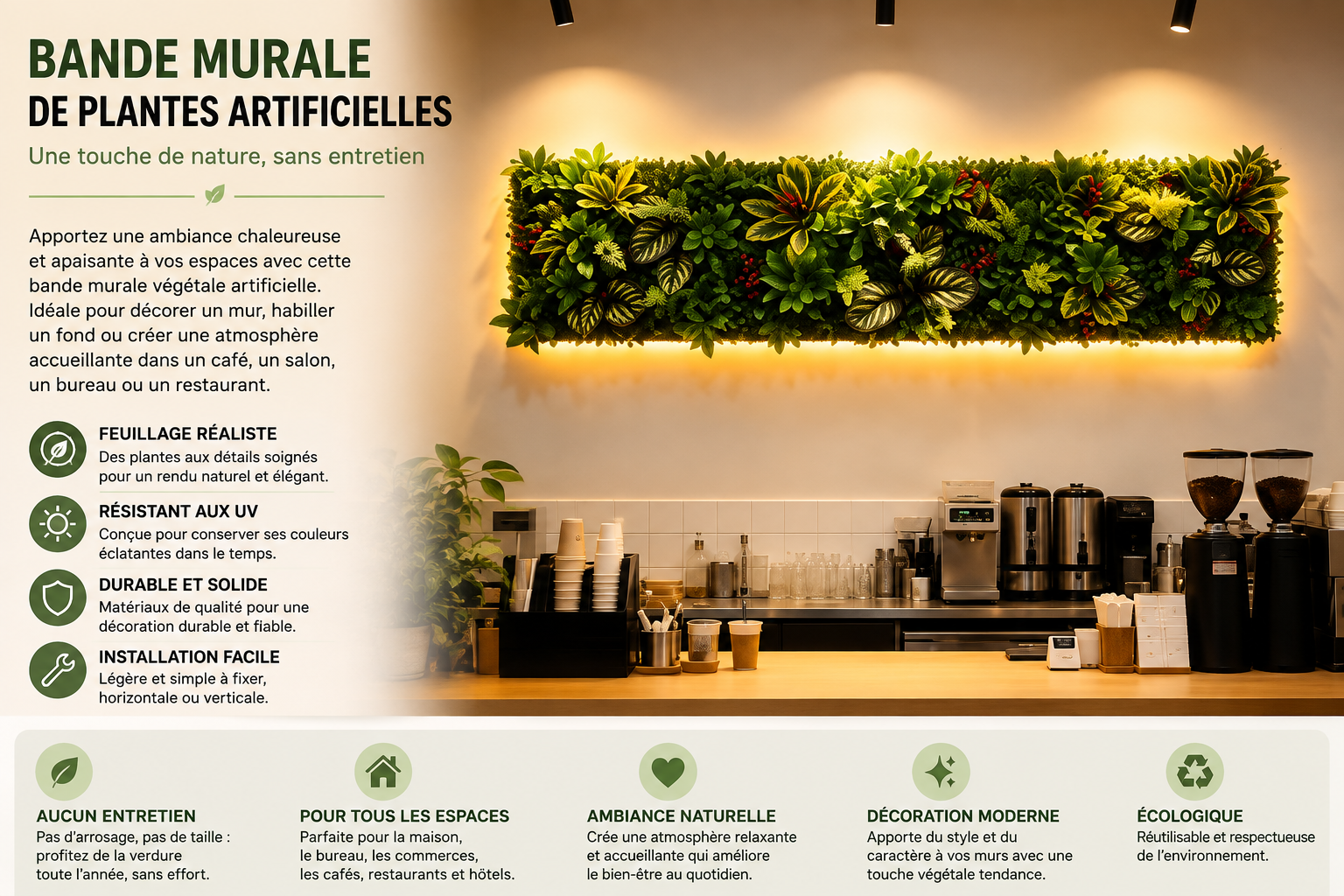 Bande Murale de Plantes Artificielles – Décoration Végétale 🌿