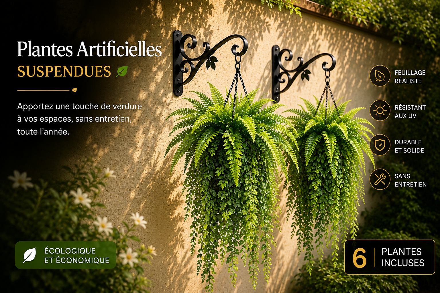 Plantes Artificielles Suspendues – Feuillage Vert Décoratif